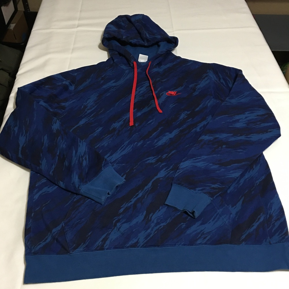Nike Sportswear Club Fleece Pullover Camo Hoodie Mens XL Tall Blue